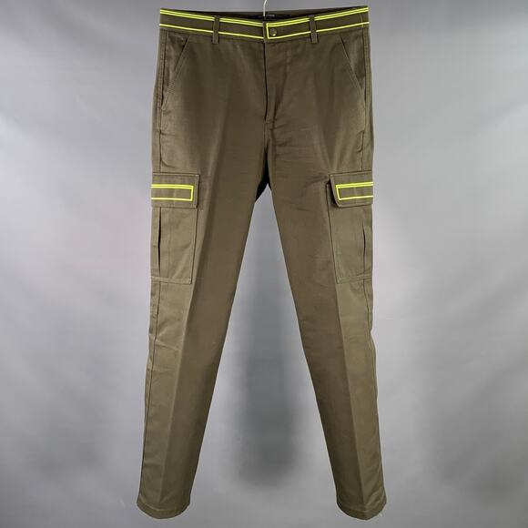 VALENTINO Size 30 Olive Neon Cotton Cargo Pockets Casual Pants - Picture 1 of 12